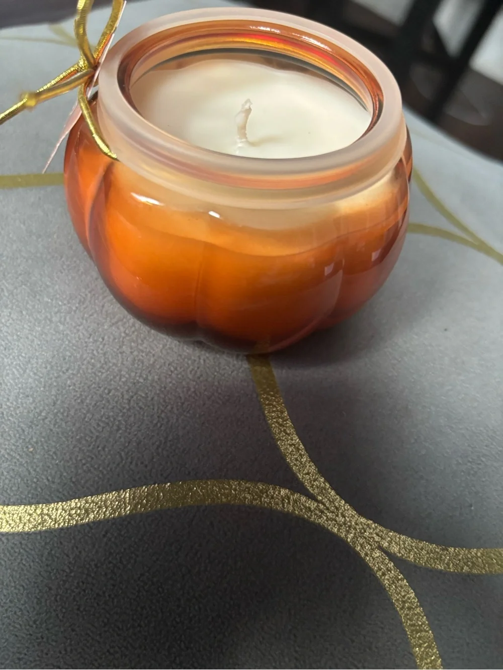 Orange Pumpkin Jar Candle with Gold Bow Accent